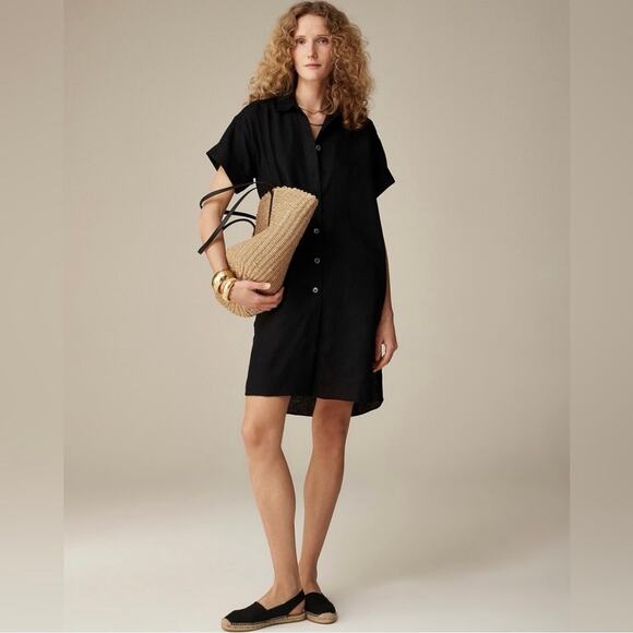 J. CREW Capitaine 100% Linen Shirtdress Unbelted Black Size Small Petite - Picture 1 of 11